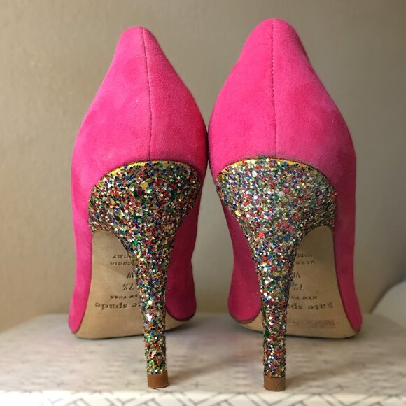 ♠️ KATE SPADE NEW YORK ♠️ Pink Suede Multi-Glitter Heels ♠️ 7.5W - Picture 10 of 16